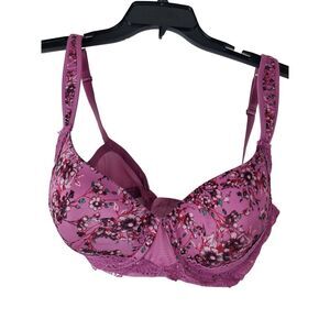 Jessica Simpson Women's Purple Floral Microfiber‎ Lace Bra Size 38D